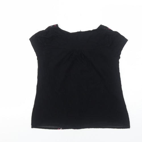 Preworn Womens Black Geometric Polyester Basic T-Shirt Size S Scoop Neck
