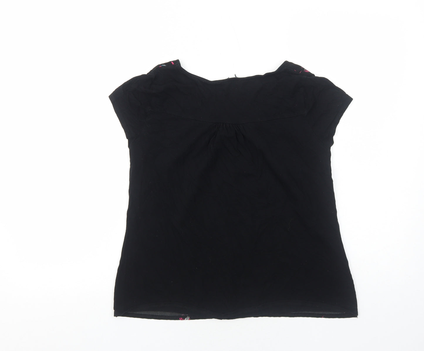 Preworn Womens Black Geometric Polyester Basic T-Shirt Size S Scoop Neck