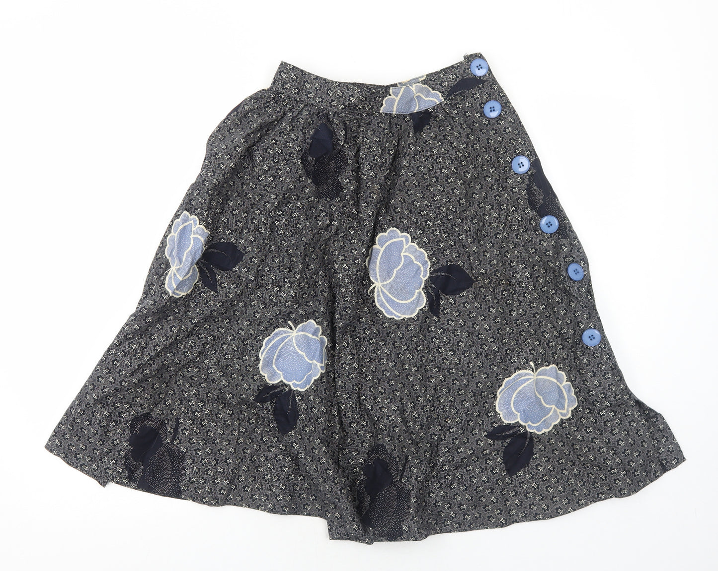 Richard Shops Womens Blue Geometric Cotton Swing Skirt Size 12 Button