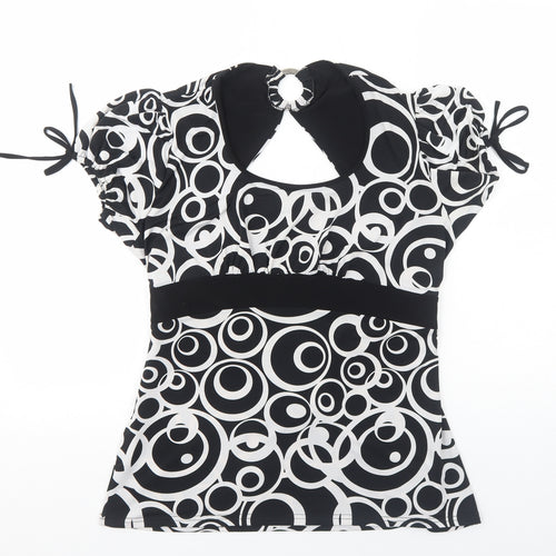 BASSINI Womens Black Geometric Polyester Basic T-Shirt Size XL Round Neck