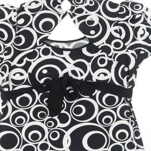 BASSINI Womens Black Geometric Polyester Basic T-Shirt Size XL Round Neck