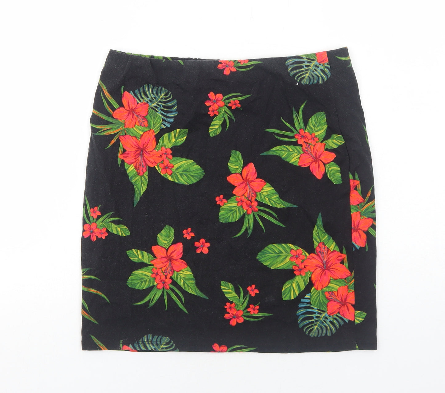 New Look Womens Black Floral Viscose A-Line Skirt Size 12