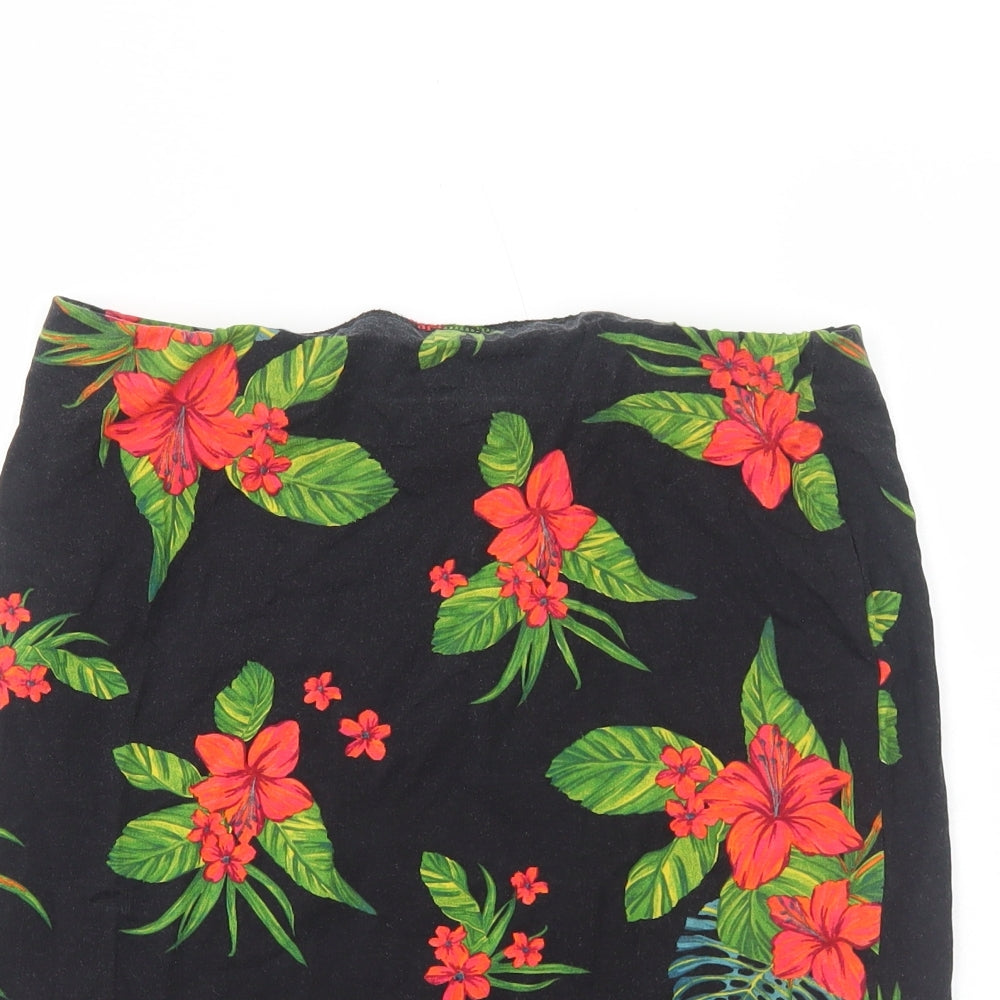 New Look Womens Black Floral Viscose A-Line Skirt Size 12
