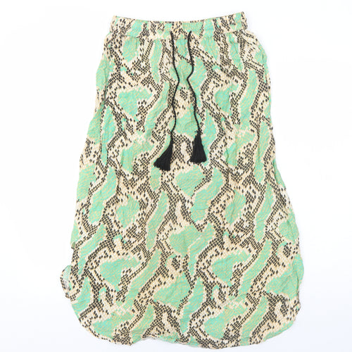 Anmol Womens Green Geometric Viscose Peasant Skirt Size S Drawstring
