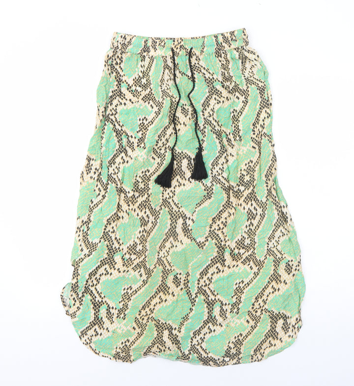Anmol Womens Green Geometric Viscose Peasant Skirt Size S Drawstring