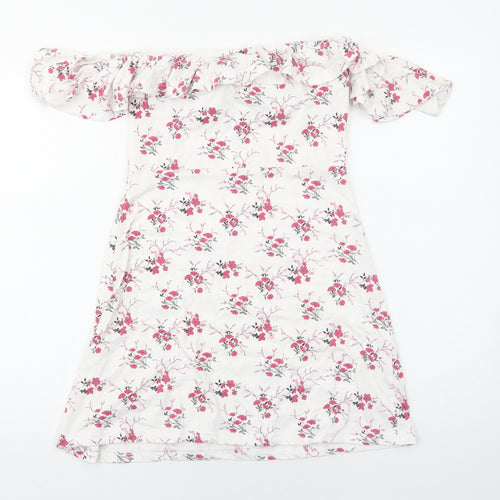 Missguided Womens White Floral Viscose A-Line Size 8 Off the Shoulder Pullover