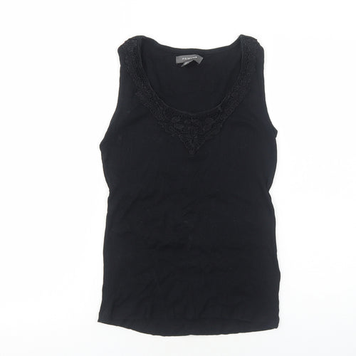 Primark Womens Black Cotton Basic Tank Size 10 Round Neck - Lace Detail