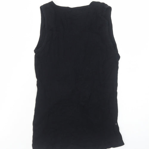 Primark Womens Black Cotton Basic Tank Size 10 Round Neck - Lace Detail