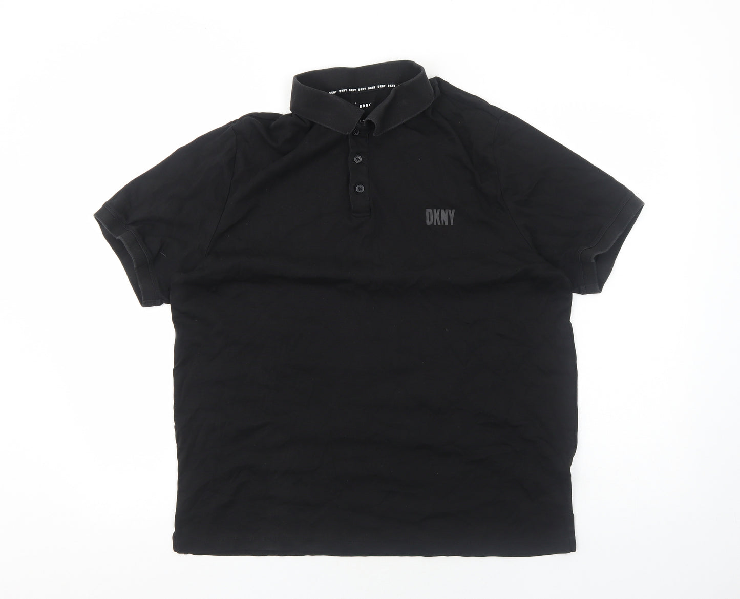 DKNY Mens Blue Cotton Polo Size L Collared Button