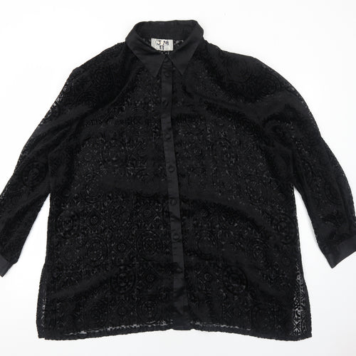Vision Womens Black Geometric Polyester Basic Button-Up Size XL Collared