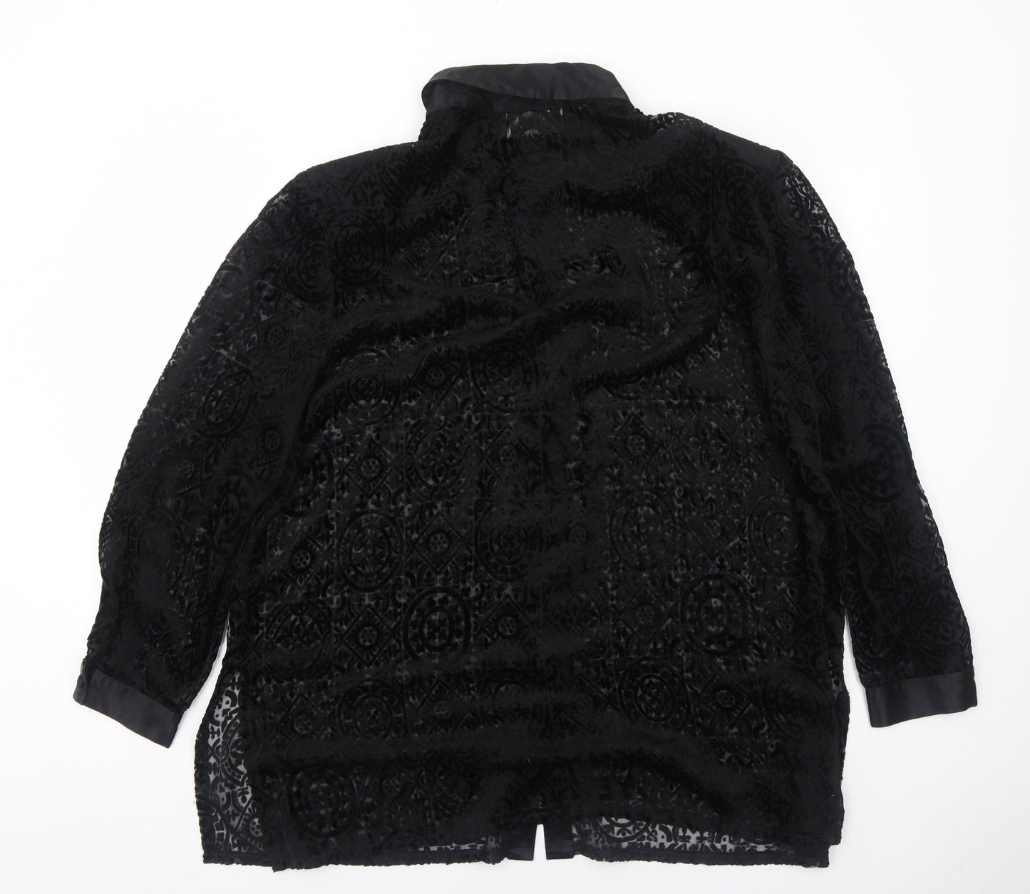 Vision Womens Black Geometric Polyester Basic Button-Up Size XL Collared