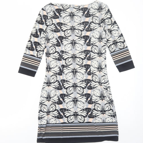 Atmosphere Womens Grey Geometric Polyester A-Line Size 8 Boat Neck Pullover - Butterfly Pattern