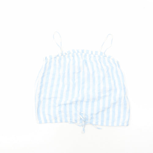 New Look Womens Blue Striped Cotton Cropped Tank Size 8 Square Neck