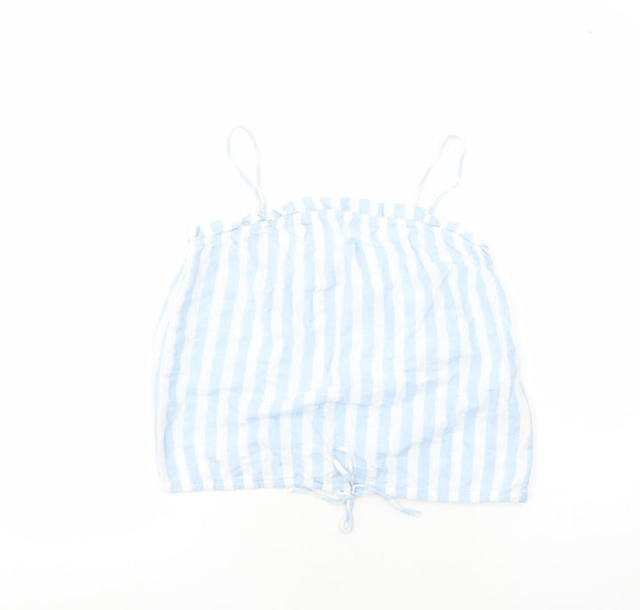 New Look Womens Blue Striped Cotton Cropped Tank Size 8 Square Neck