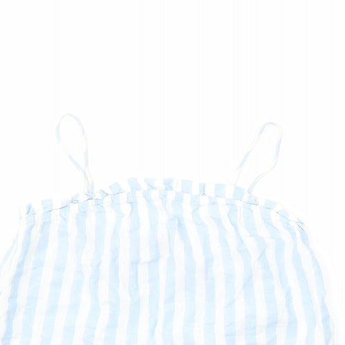 New Look Womens Blue Striped Cotton Cropped Tank Size 8 Square Neck