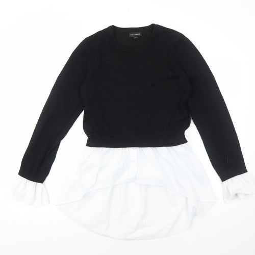 QED London Womens Black Cotton Basic Blouse Size 8 Round Neck - Shirt Trims