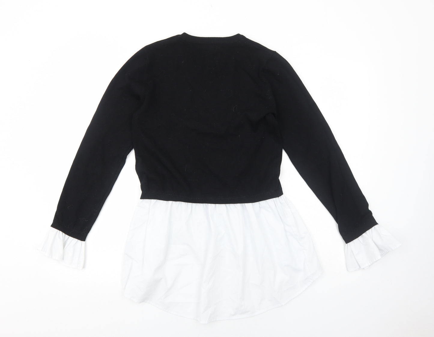 QED London Womens Black Cotton Basic Blouse Size 8 Round Neck - Shirt Trims