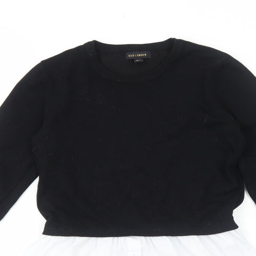 QED London Womens Black Cotton Basic Blouse Size 8 Round Neck - Shirt Trims