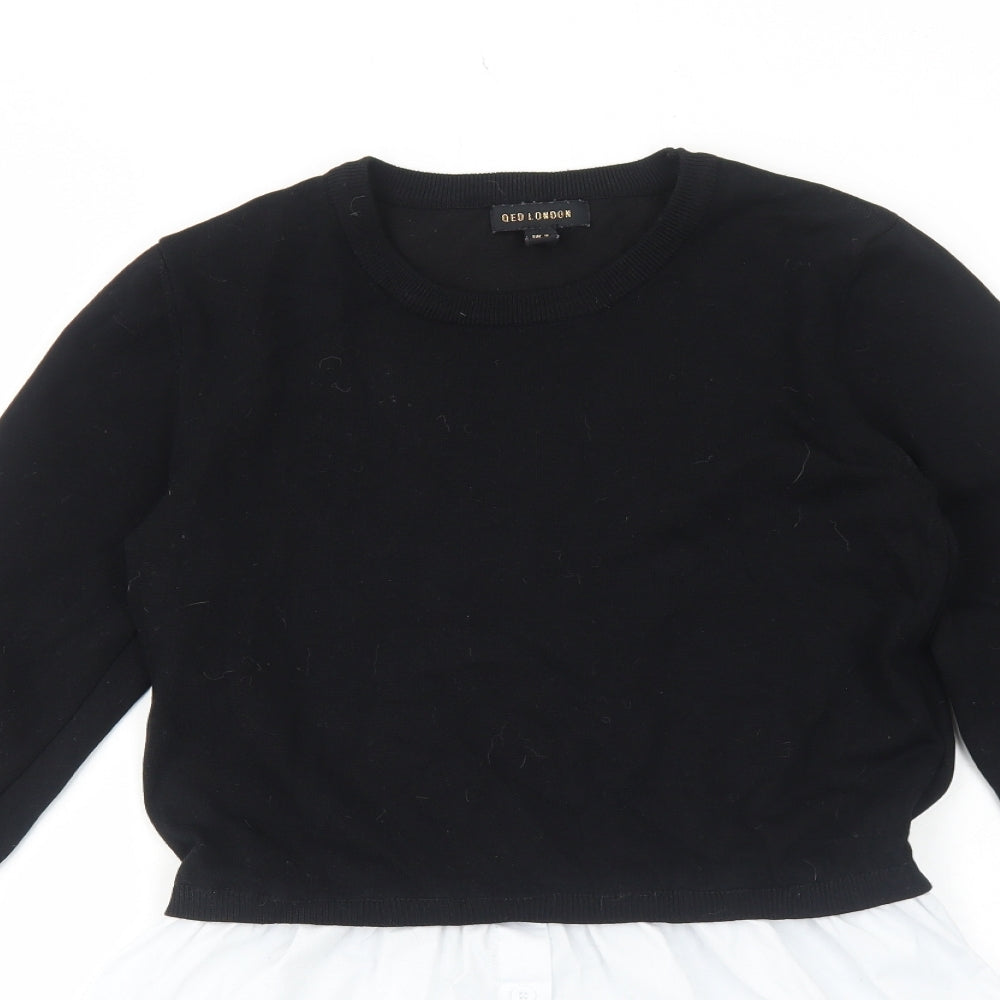 QED London Womens Black Cotton Basic Blouse Size 8 Round Neck - Shirt Trims