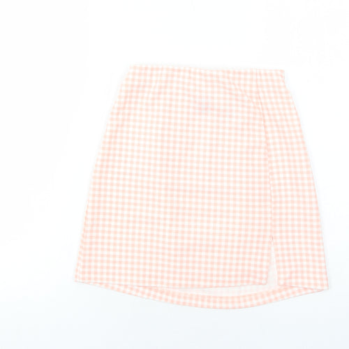 H&M Womens Pink Check Polyester A-Line Skirt Size XS