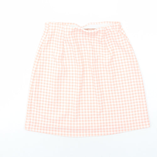 H&M Womens Pink Check Polyester A-Line Skirt Size XS