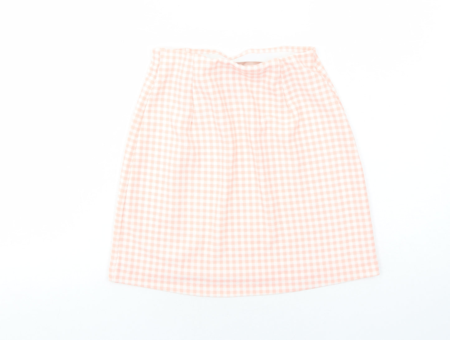 H&M Womens Pink Check Polyester A-Line Skirt Size XS