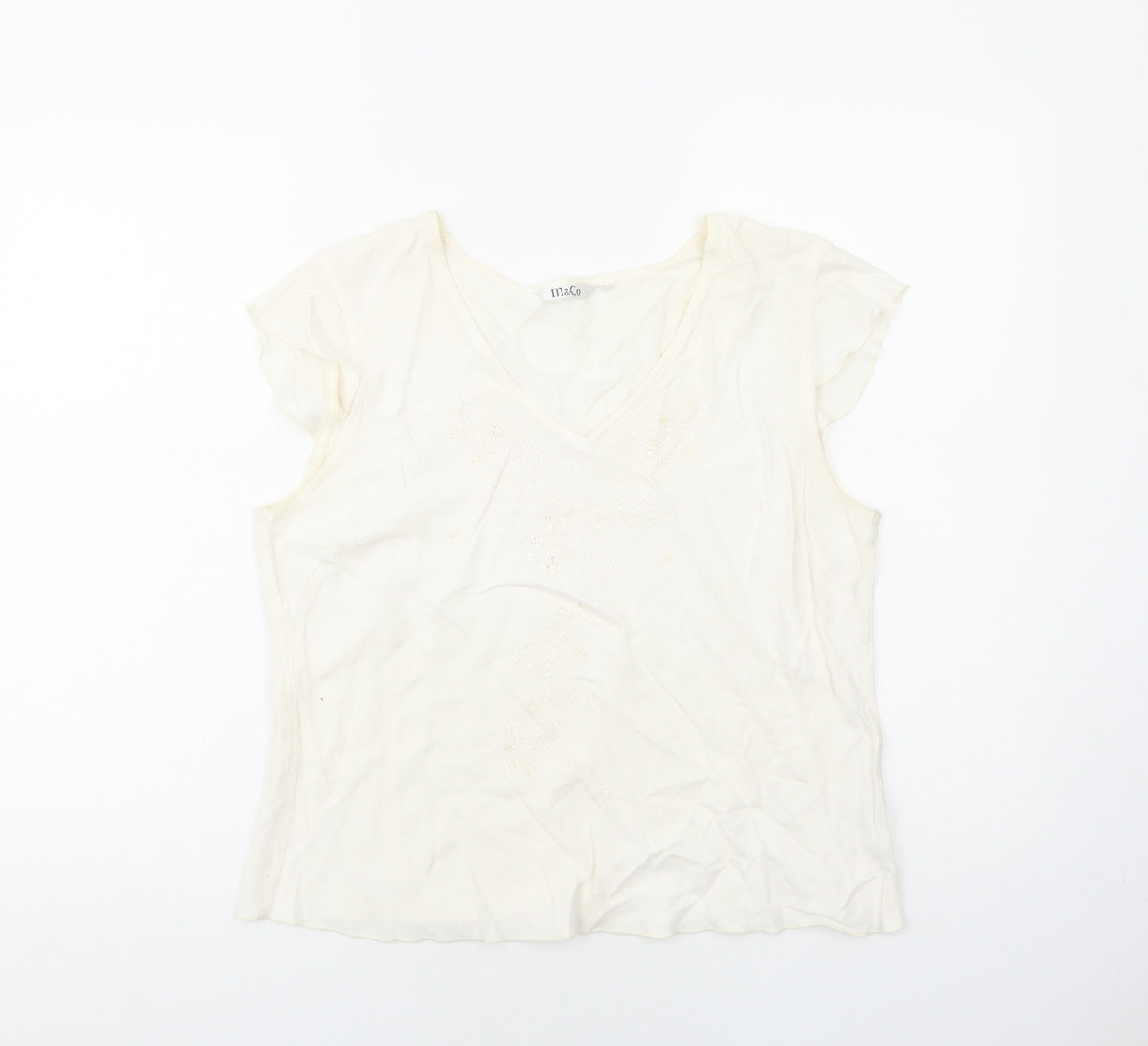 M&Co Womens Ivory Viscose Basic Blouse Size 16 Scoop Neck