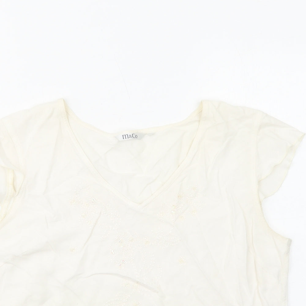 M&Co Womens Ivory Viscose Basic Blouse Size 16 Scoop Neck