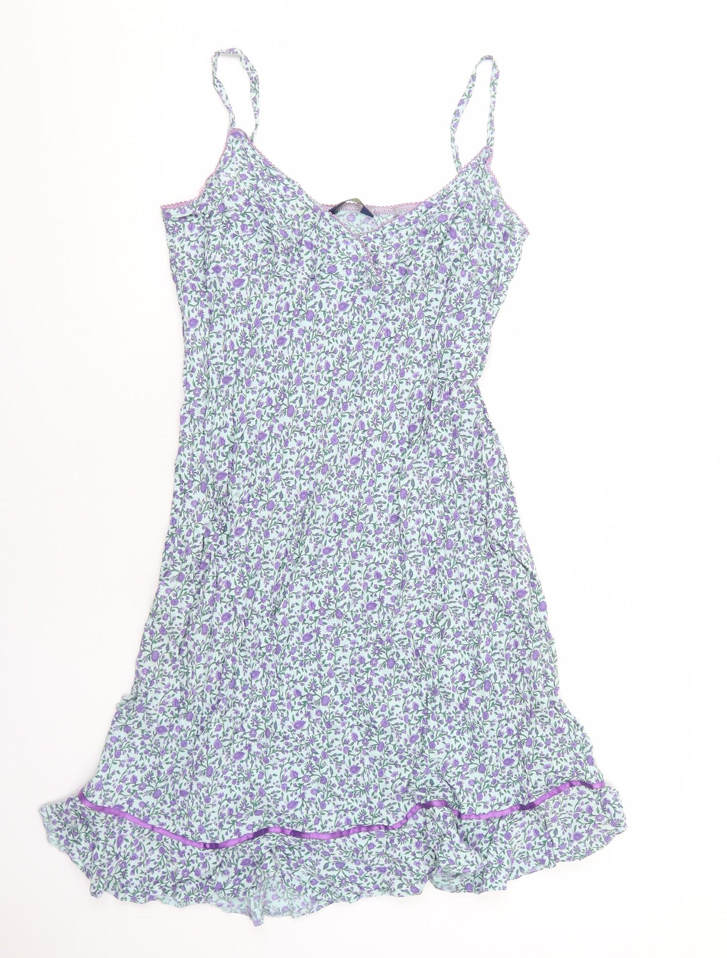 Debenhams Womens Green Floral Viscose Tank Dress Size 16 V-Neck Pullover