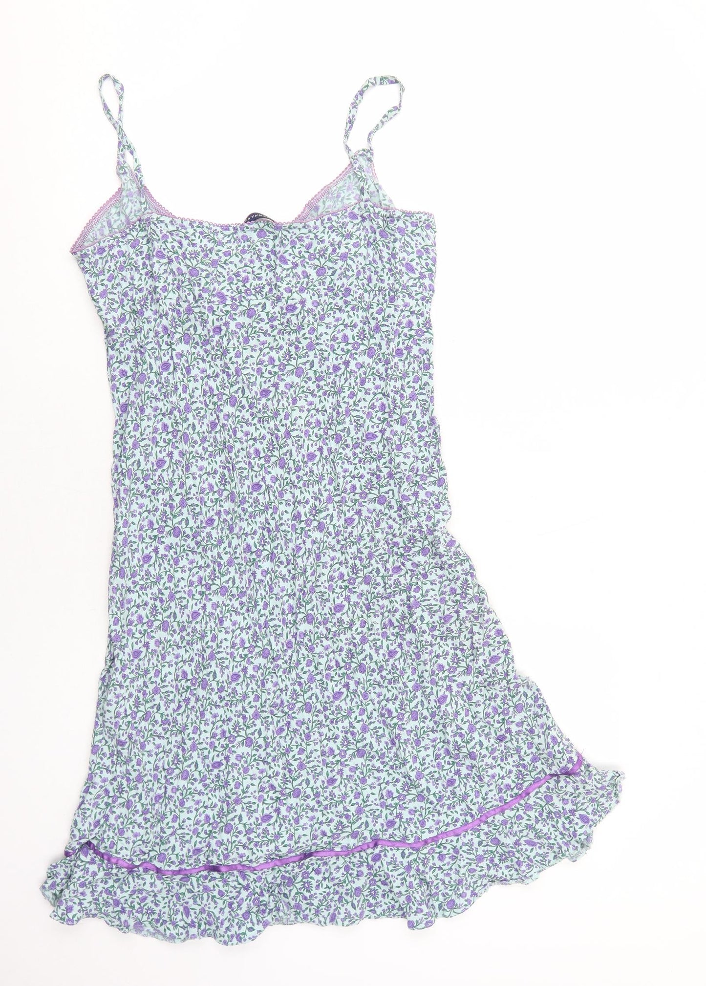 Debenhams Womens Green Floral Viscose Tank Dress Size 16 V-Neck Pullover