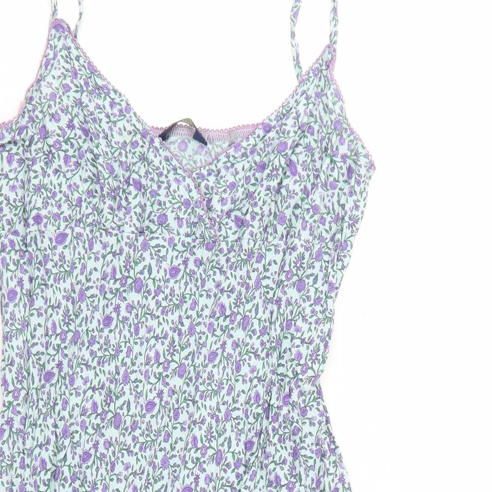 Debenhams Womens Green Floral Viscose Tank Dress Size 16 V-Neck Pullover