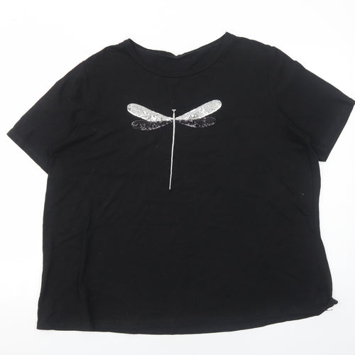 Preworn Womens Black Cotton Basic T-Shirt Size 2XL Round Neck - Dragonfly
