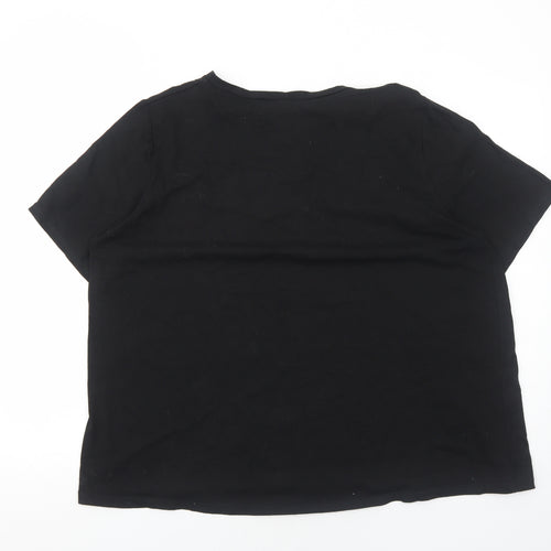 Preworn Womens Black Cotton Basic T-Shirt Size 2XL Round Neck - Dragonfly
