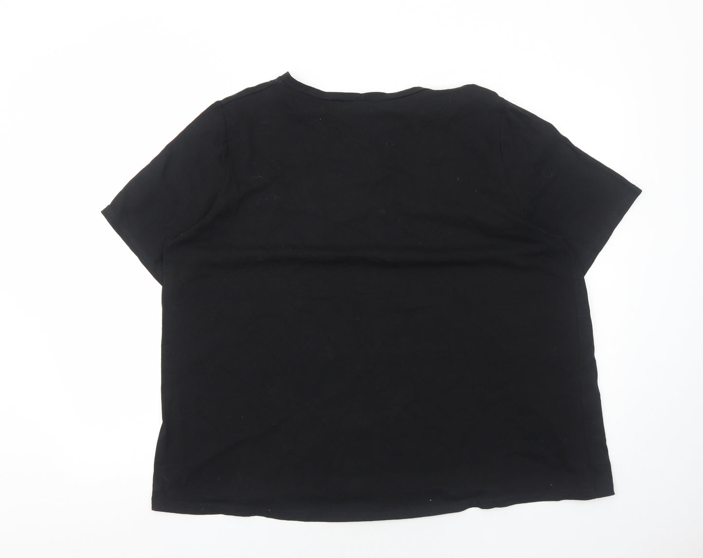Preworn Womens Black Cotton Basic T-Shirt Size 2XL Round Neck - Dragonfly