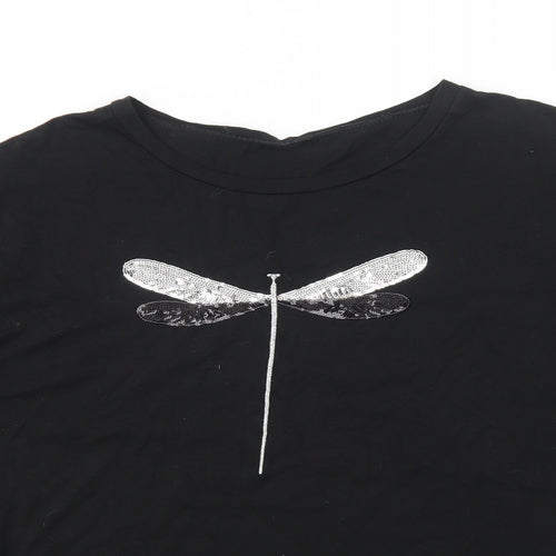 Preworn Womens Black Cotton Basic T-Shirt Size 2XL Round Neck - Dragonfly