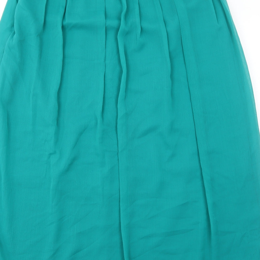 Per Una Womens Green Polyester Pleated Skirt Size 14 Zip