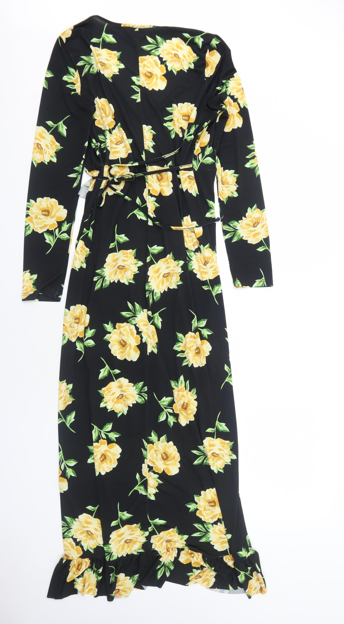 ASOS Womens Black Floral Polyester Wrap Dress Size 10 V-Neck Tie
