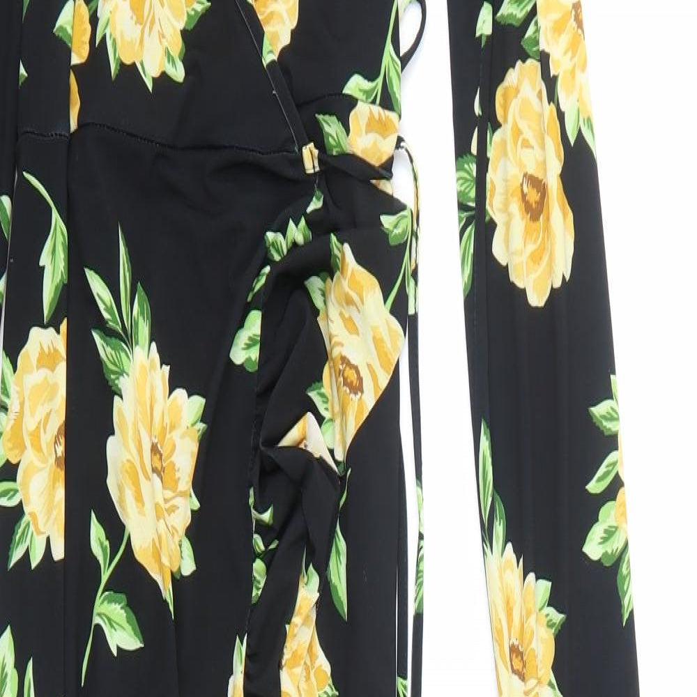 ASOS Womens Black Floral Polyester Wrap Dress Size 10 V-Neck Tie