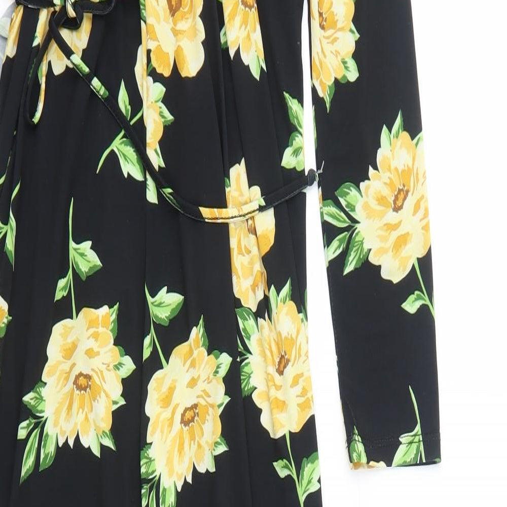 ASOS Womens Black Floral Polyester Wrap Dress Size 10 V-Neck Tie
