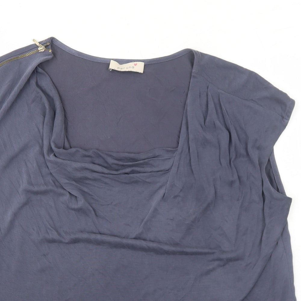 Per Una Womens Blue Polyester Basic Blouse Size 12 Square Neck