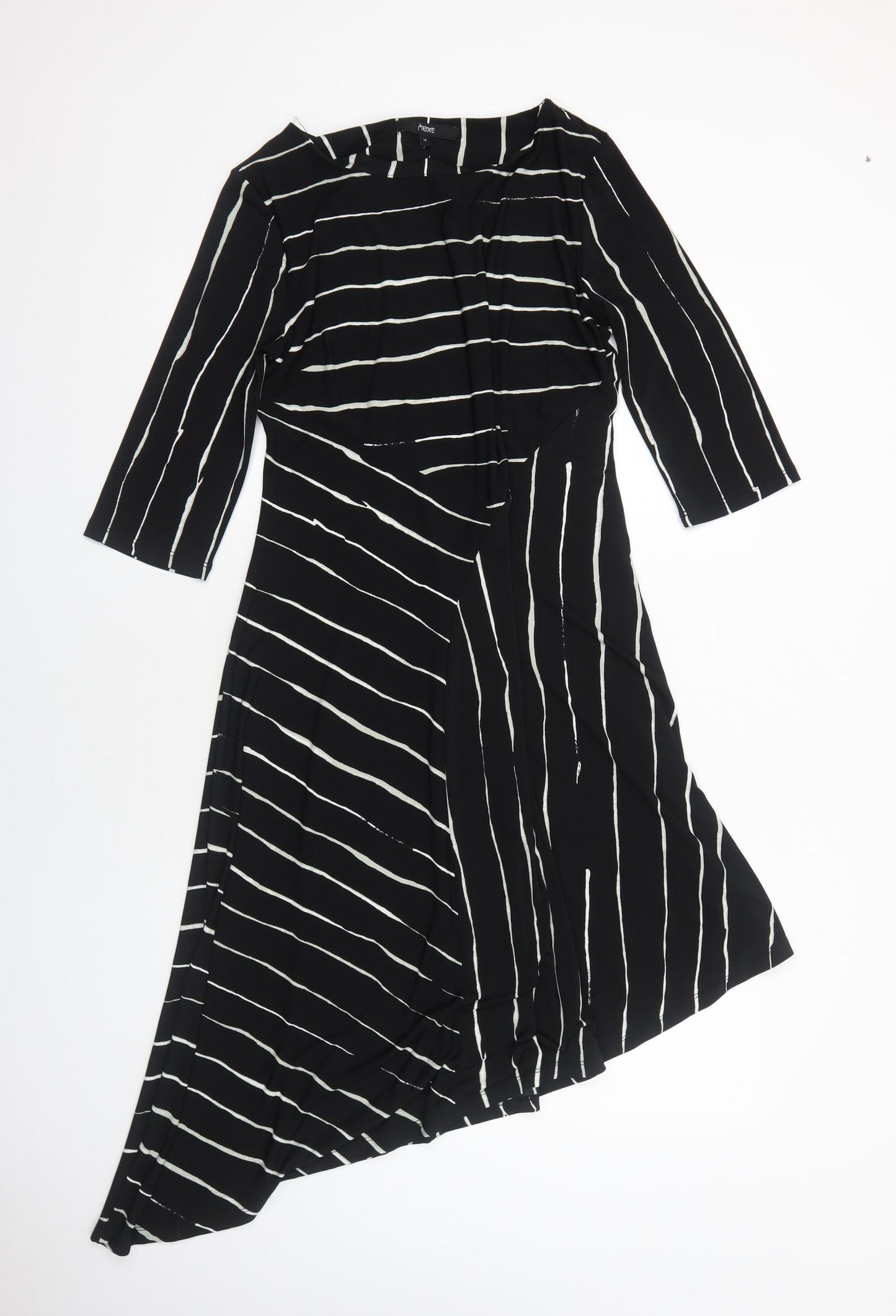 NEXT Womens Black Geometric Polyester A-Line Size 12 Boat Neck Pullover