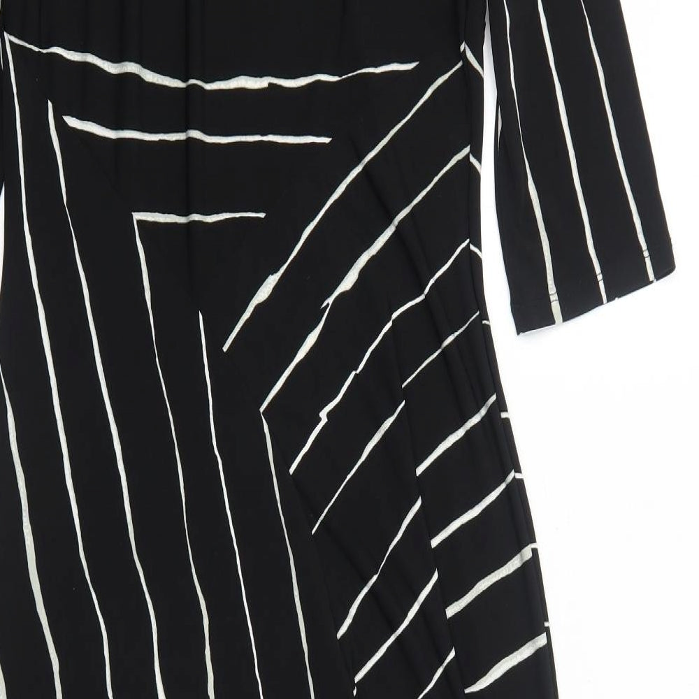 NEXT Womens Black Geometric Polyester A-Line Size 12 Boat Neck Pullover