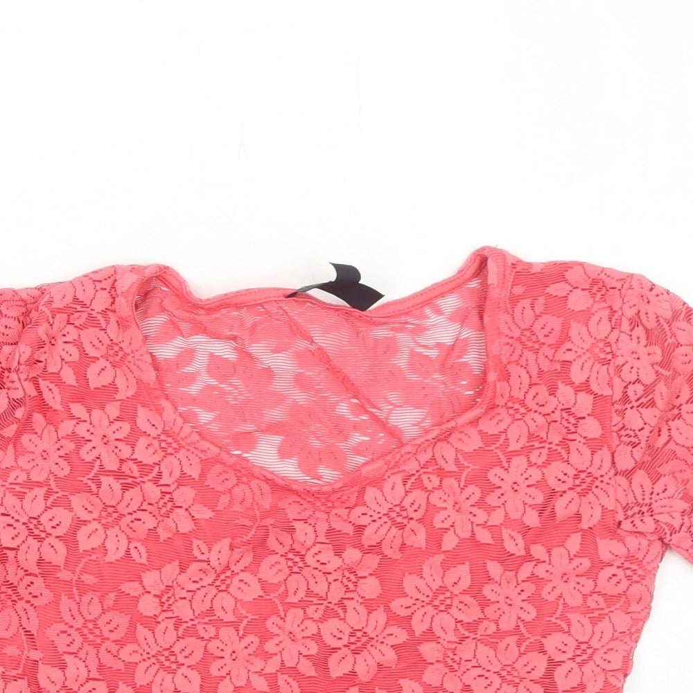 Topshop Womens Orange Polyester Basic T-Shirt Size 8 Round Neck