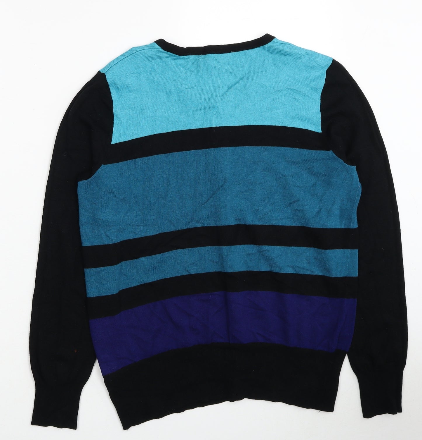 Marks and Spencer Womens Black Scoop Neck Striped Viscose Cardigan Jumper Size 16 - Colourblock