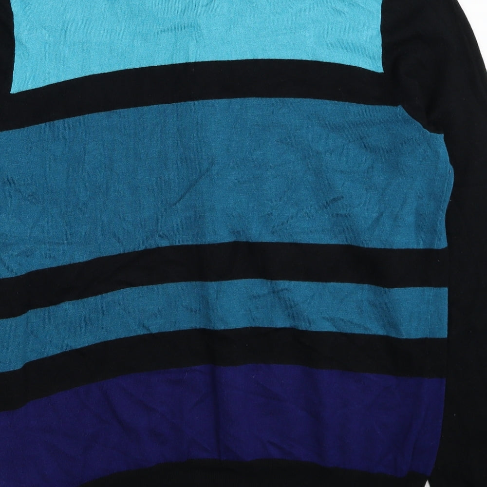 Marks and Spencer Womens Black Scoop Neck Striped Viscose Cardigan Jumper Size 16 - Colourblock