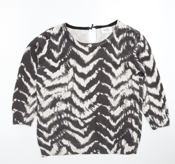 Wallis Womens Brown Scoop Neck Geometric Polyester Pullover Jumper Size S