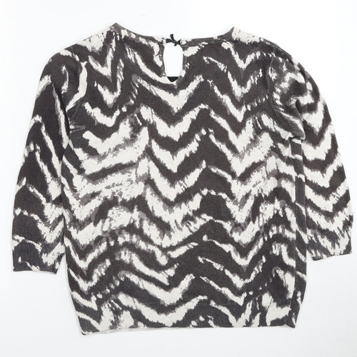 Wallis Womens Brown Scoop Neck Geometric Polyester Pullover Jumper Size S