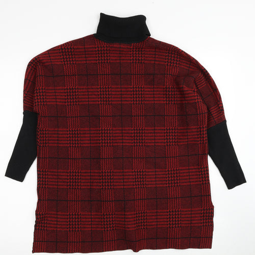Colour Eighteen Womens Red Roll Neck Plaid Viscose Pullover Jumper Size M