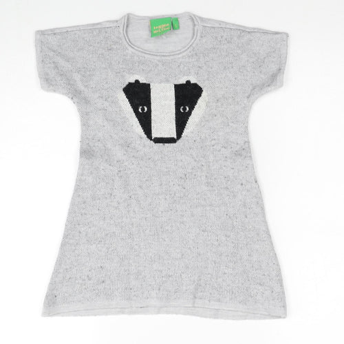 John Lewis Girls Grey Round Neck Acrylic Pullover Jumper Size 5 Years Pullover - Badger