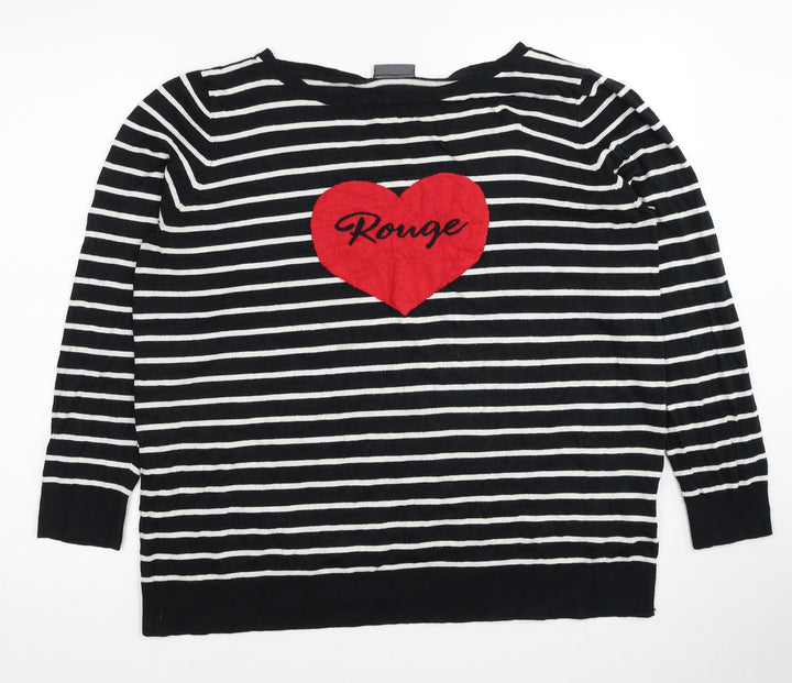 Yessica Womens Black Round Neck Striped Viscose Pullover Jumper Size XL - Rouge